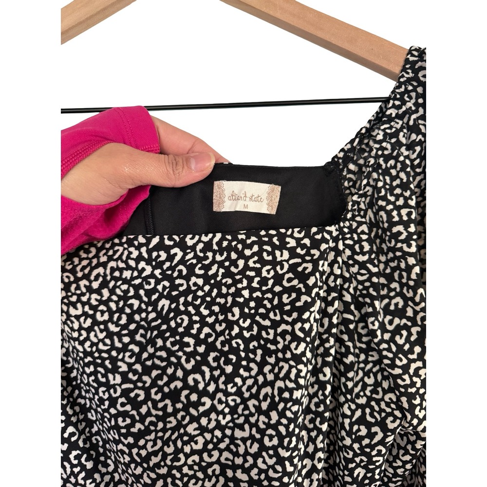 Altar'd State Leopard Print Mini Dress Black White Square Neck Long Sleeve M - Picture 2 of 7
